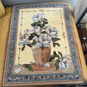 Blue and Cream Floral Tapestry Wall Decor